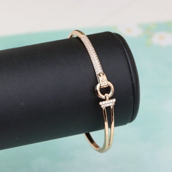 Elegant Rose Gold Bangle with Dual-Tone Ring Accent, XPBL0586 - Picture 9 of 12